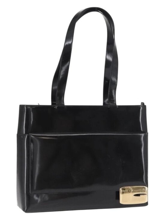 Gucci Handbags - GUCCI Tote Bag Patent leather Black Gold Auth